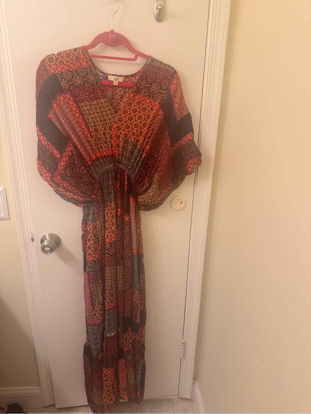 easel Patchwork Maxi Dress in Red and Black
